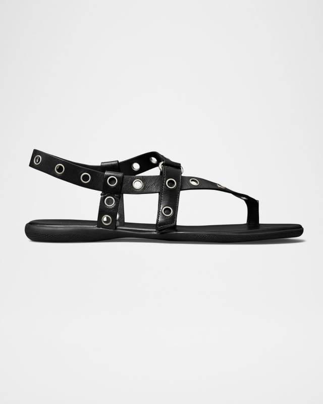 Leather Grommet Toe Ring Sandals